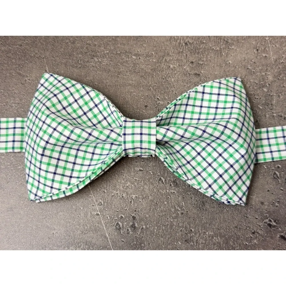 Custom Mens White/Green Check Bow‎ Tie Pre-tied Adjustable Handmade